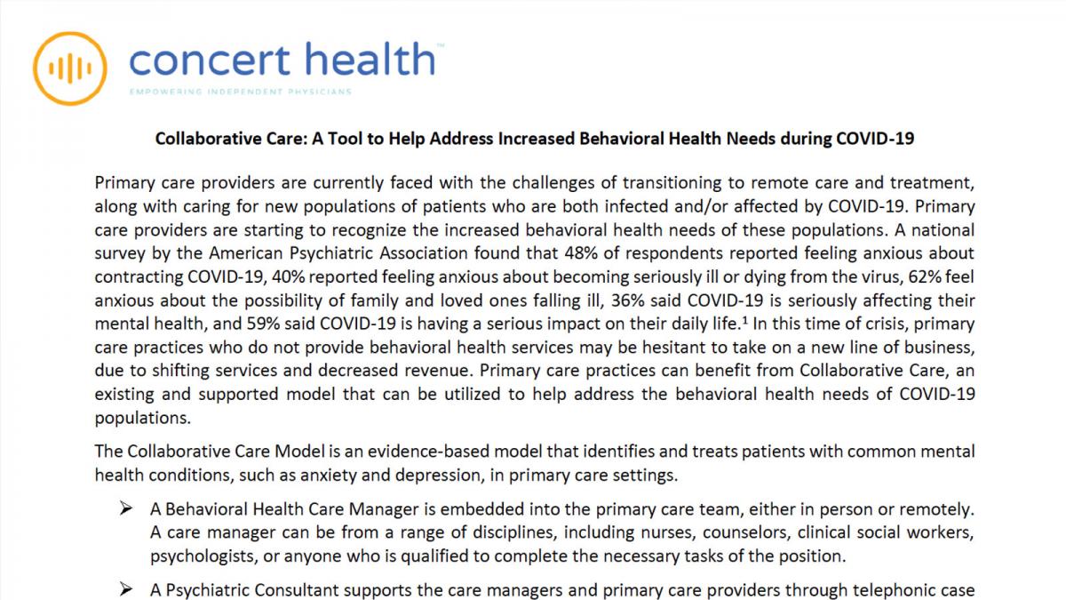 Collaborative Care: A Tool to Help Address Increased Behavioral Health Needs during COVID-19