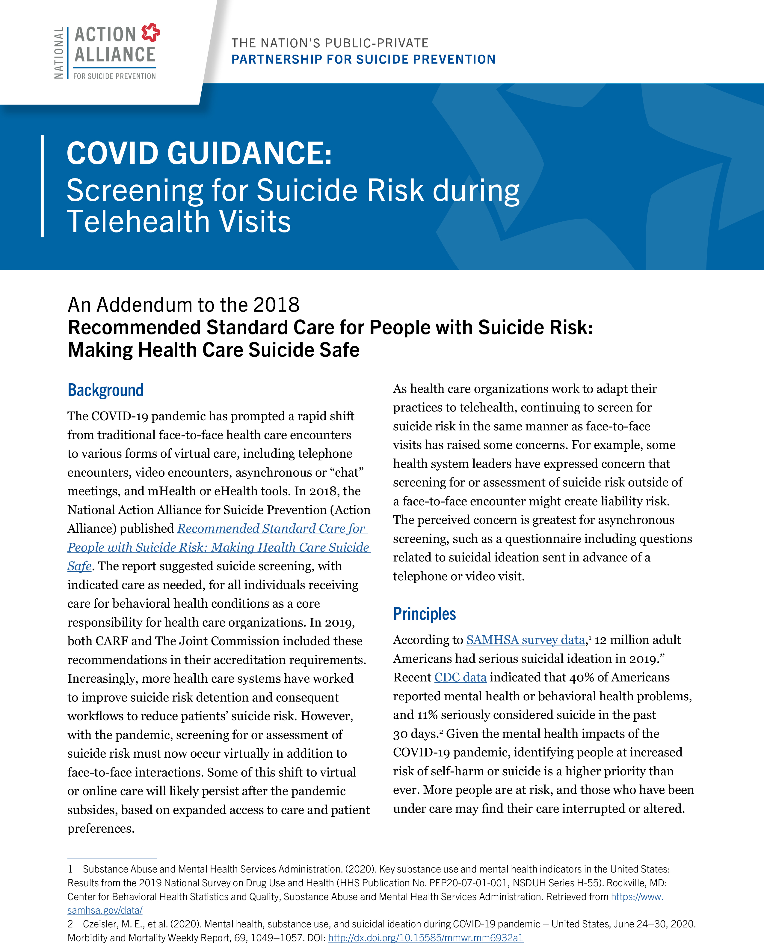COVID Guidance: Screening for Suicide Risk during Telehealth Visits