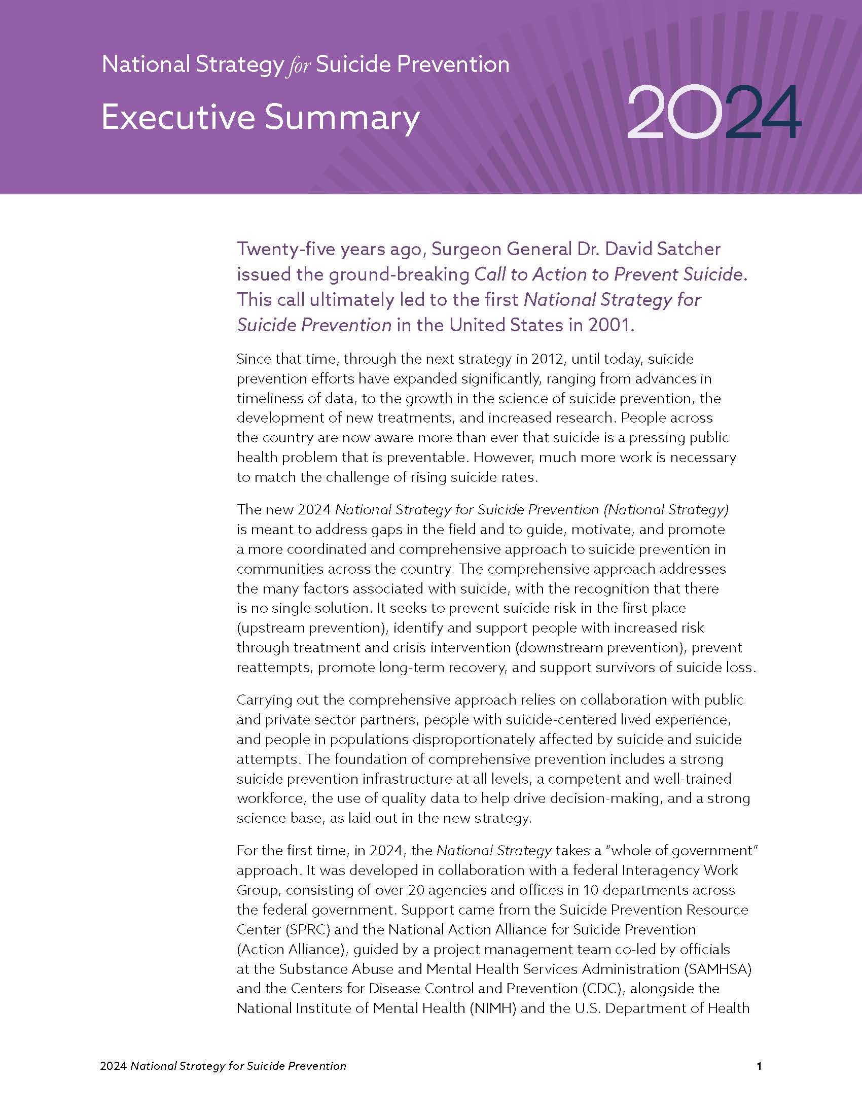 2024 National Strategy for Suicide Prevention - Executive Summary