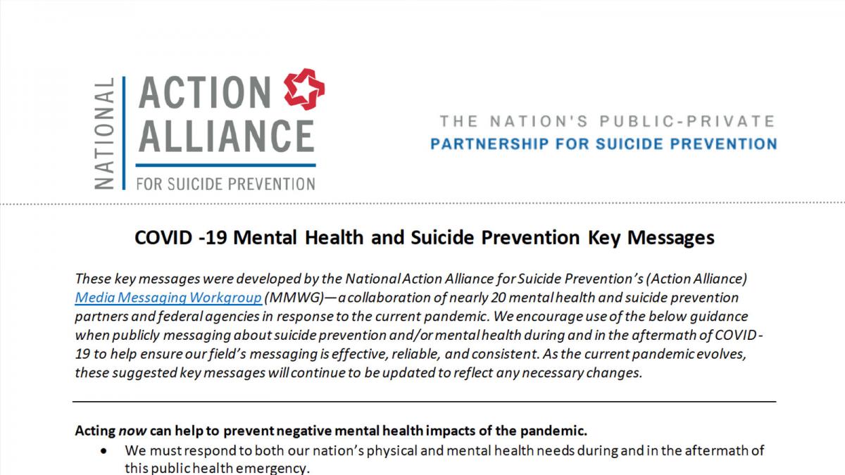 COVID-19 Mental Health and Suicide Prevention Messaging Guidance