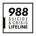 Black and white text that reads 988 Suicide & Crisis Lifeline