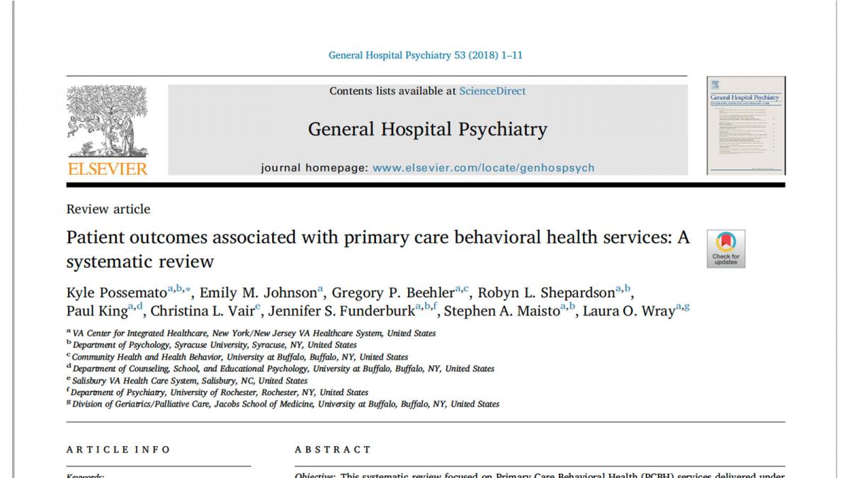 Patient outcomes associated with primary care behavioral health services: A systematic review