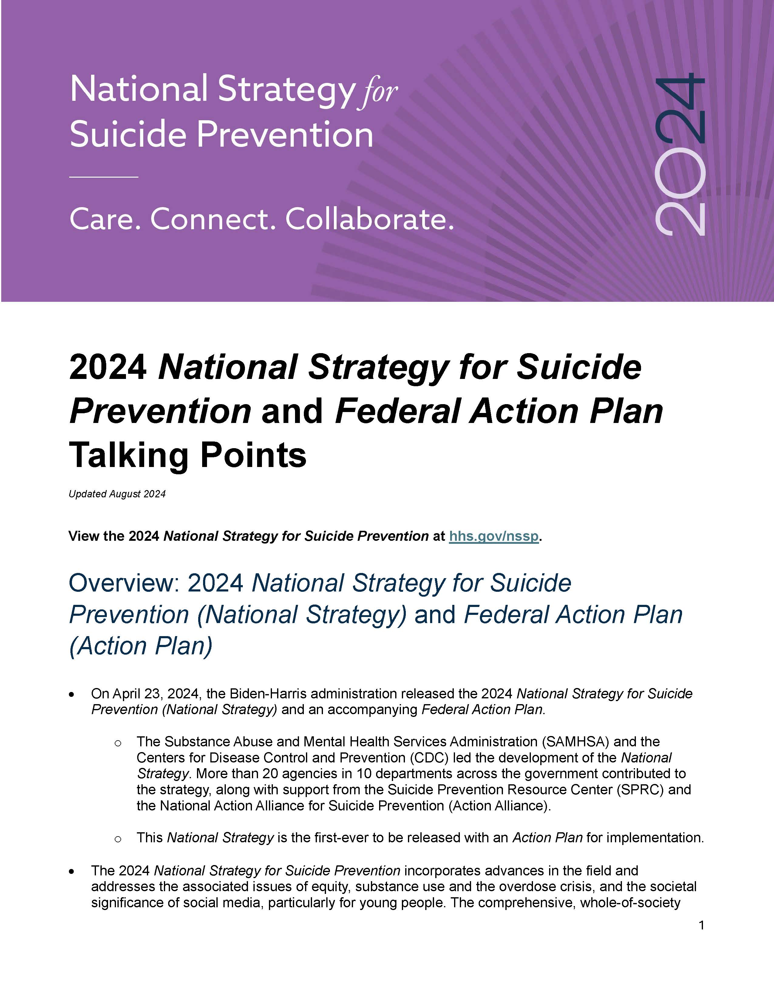 2024 National Strategy for Suicide Prevention - Talking Points