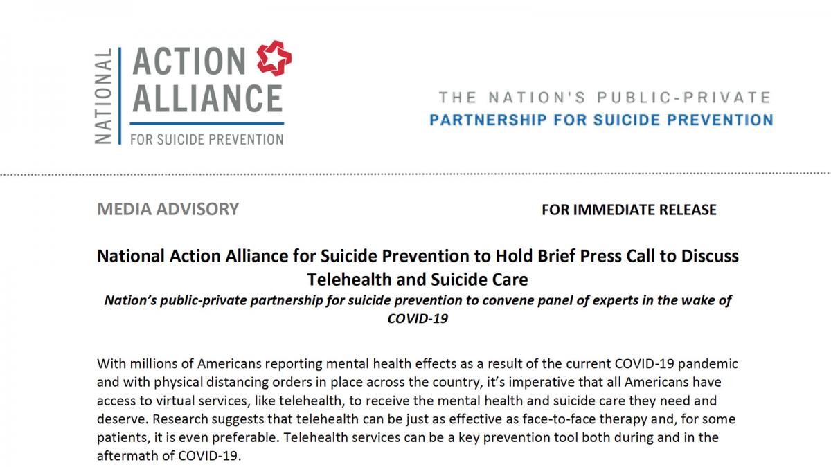 Press Call to Discuss Telehealth and Suicide Care in Wake of COVID-19