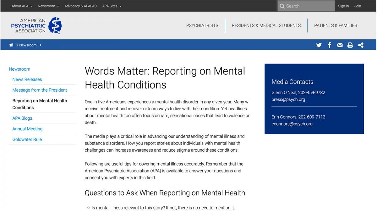 Words Matter: Reporting on Mental Health Conditions 